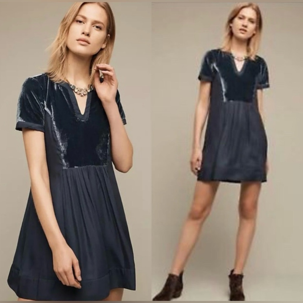 Anthropologie Maeve Ingrid Velvet Tunic Slip Dress Swing Mini Large Boho Chic